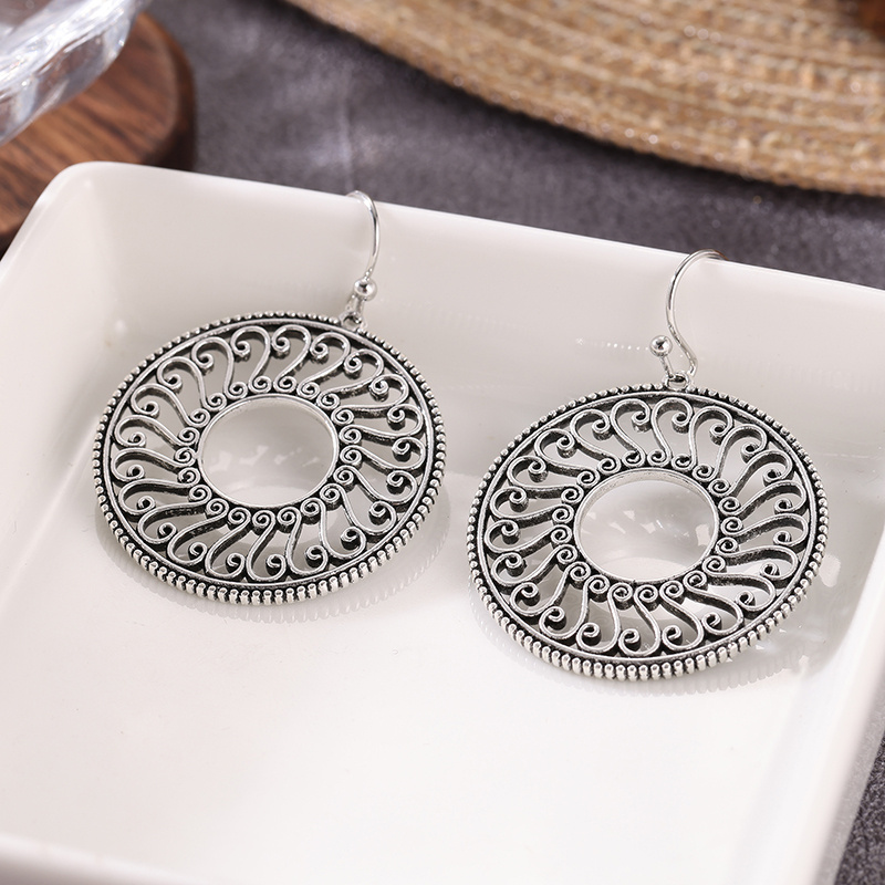 Ethnic Style Filigree Round Drop Earrings for Women